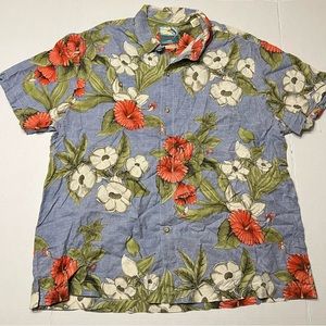 Tommy Bahama Shirt Mens Extra Large Silks Blue Red Floral Camp Button Up